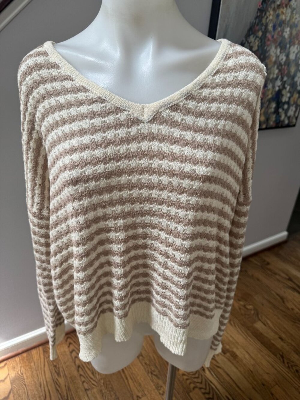 BeCool BE COOL open-stitch relaxed striped sweater brown white large